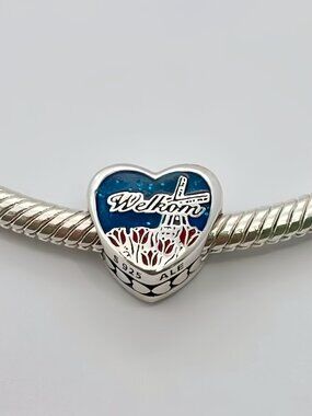 Pandora Holland Exclusive Welkom Heart Charm Flower Travel Exclusive Charm